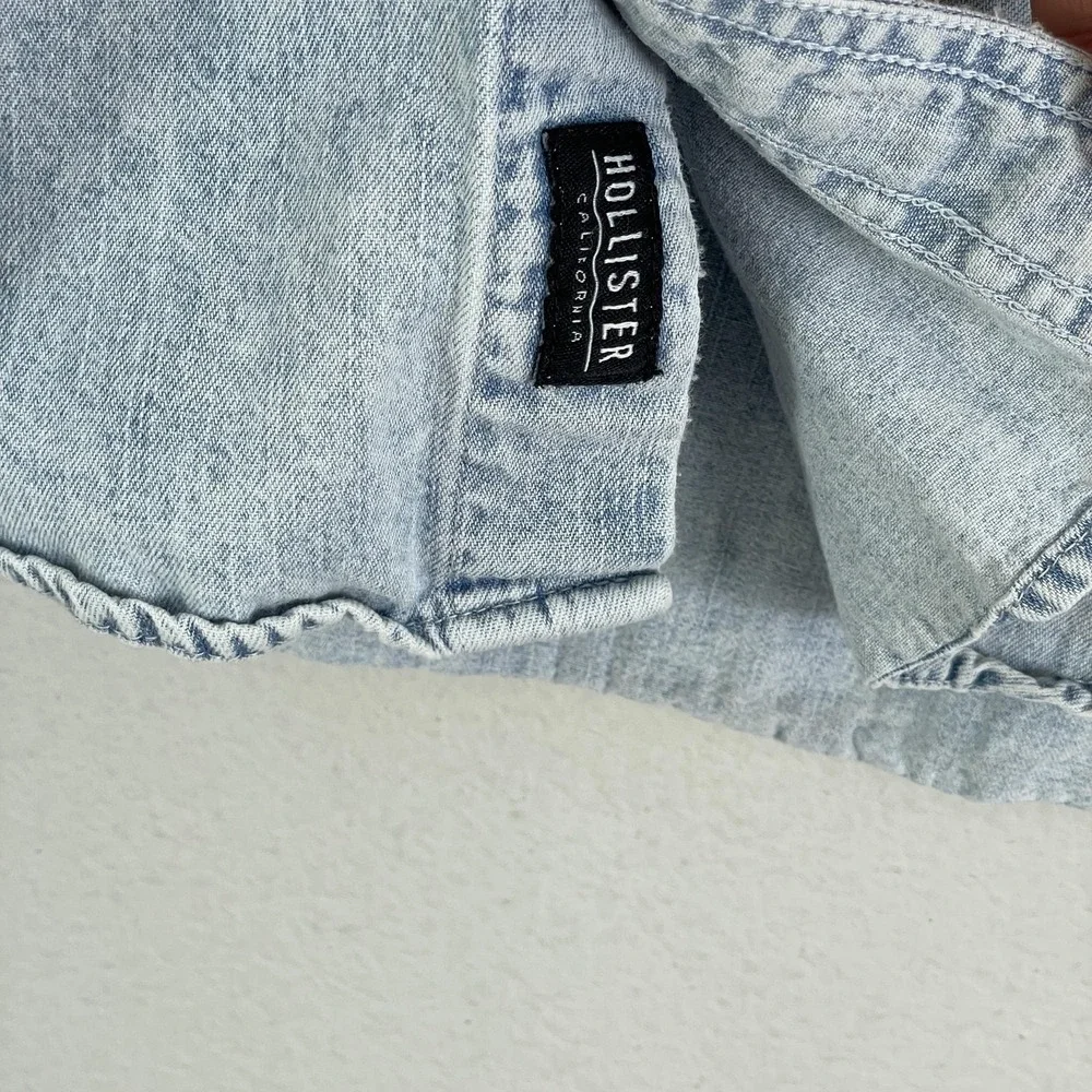 Hollister Shirt Mens Large Blue Denim‎ Hooded Long Sleeve Button Up Shacket